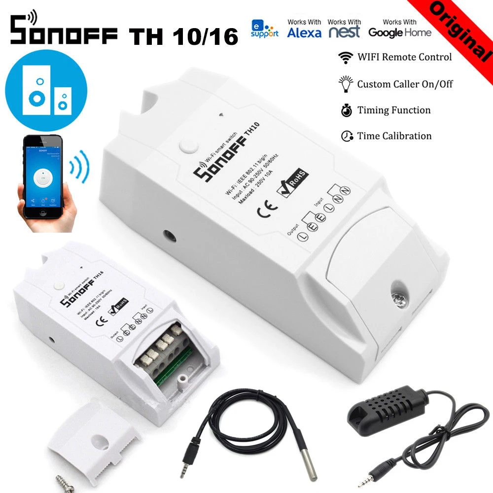Умный Wi-Fi выключатель Sonoff TH16 с мониторингом температуры влажности