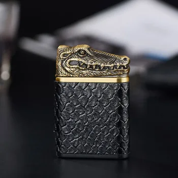 

Leather Electronic Cigarette Lighters Metal Crocodile Pulse Arc USB Charging lighter Windproof Rechargeable Cigar Lighter