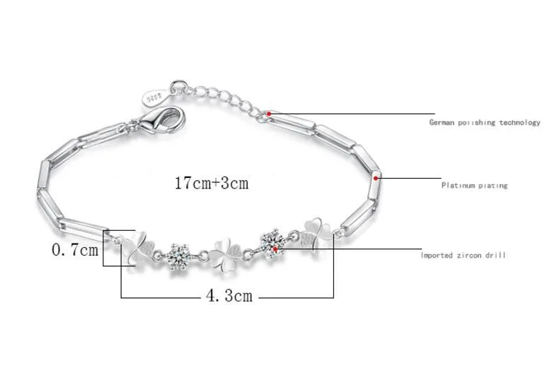 Anenjery 925 пробы серебряные циркониевые браслеты на удачу для женщин pulseira feminina подарок на день Святого Валентина S-B105