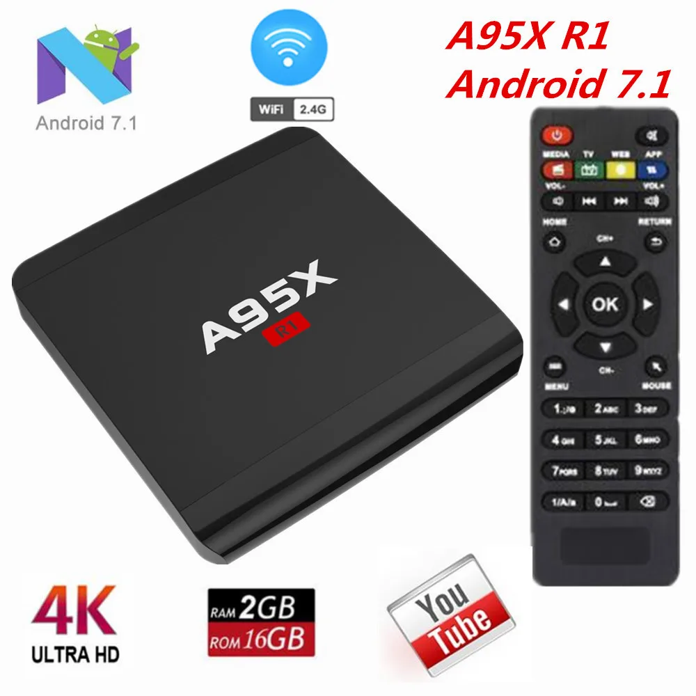 

A95X R1 Android 7.1 TV Box Amlogic S905W CPU Android TV Box 2GB RAM 16GB ROM 2.4GHz WiFi 4Kx2K H.265 HDMI 2.0 Smart Android Box