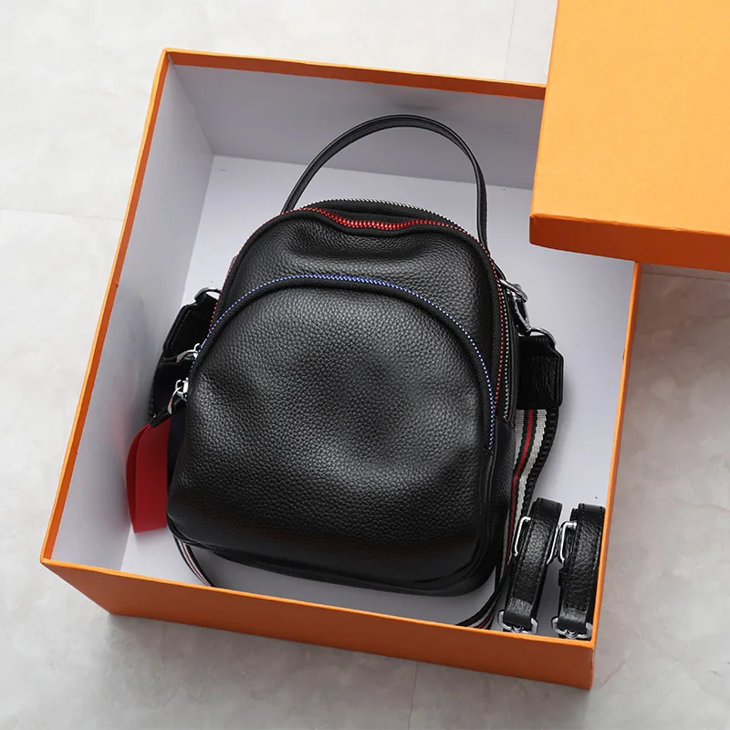 

2019 Spring Contrast Color Cow Leather Women Bag Pack Korean Soft Leather Mini Backpack Preppy Style Girl School Bag 3 Strap