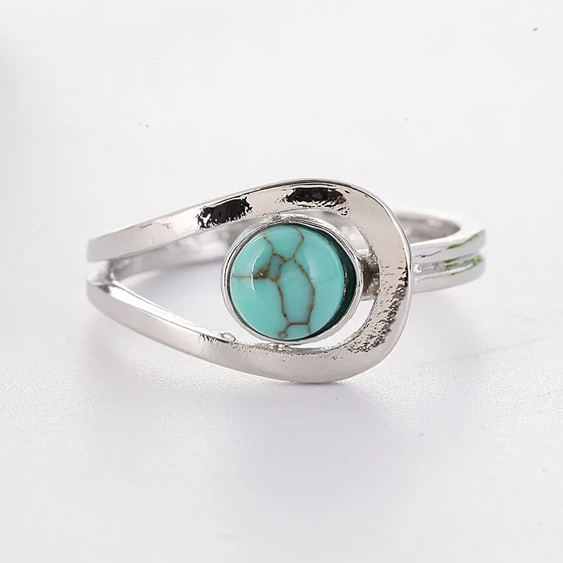 Ретро маленький круглый натуральный камень кольцо Bobo ювелирные изделия Нежный голубой бирюзовый палец кольцо Bague для женщин девочек подарок L4J433