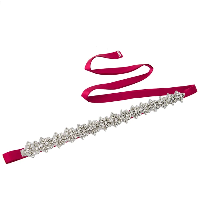 Wedding Silver Rose Gold Bridal Belt Party Gown Dresses Accessories Wedding Sashes Belt Crystal Bridal Sash Bride Belt for Women wine red