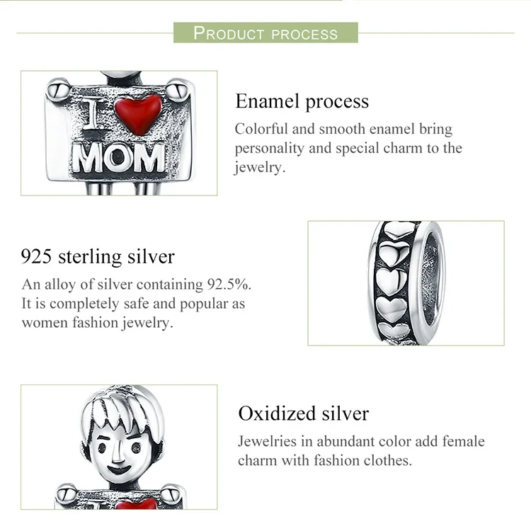 MOWIMO 925 пробы серебряные подвески с надписью «I Love Mom Mother» и бусинами для мальчиков, оригинальные браслеты Pandora, ожерелье с кулоном, ювелирные изделия DIY BKC691