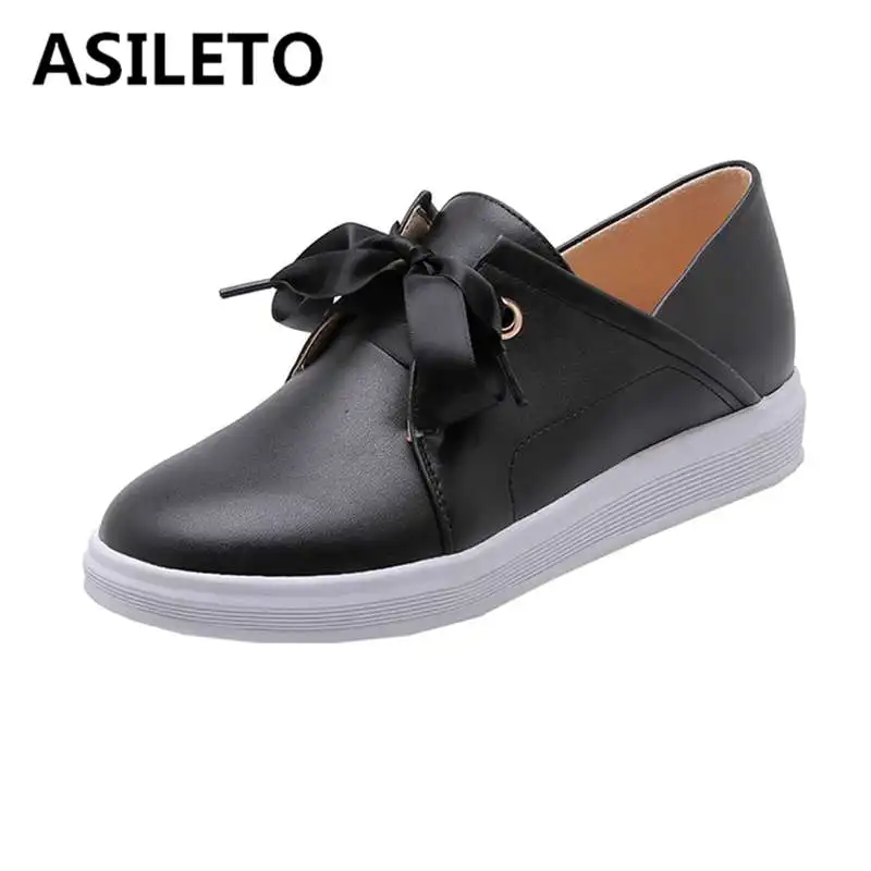 

ASILETO women flats cross tied casual shoes bows loafers student oxfords footwear wedges platform sapatos mujer big size 34-43