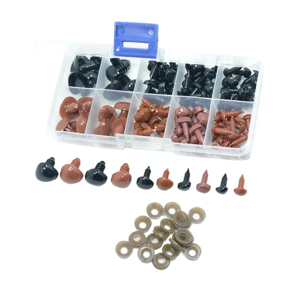 100 Pieces Noses Buttons Eyes for Bear Toy DIY Safety Nose Doll Toys Accessories Brown & Black