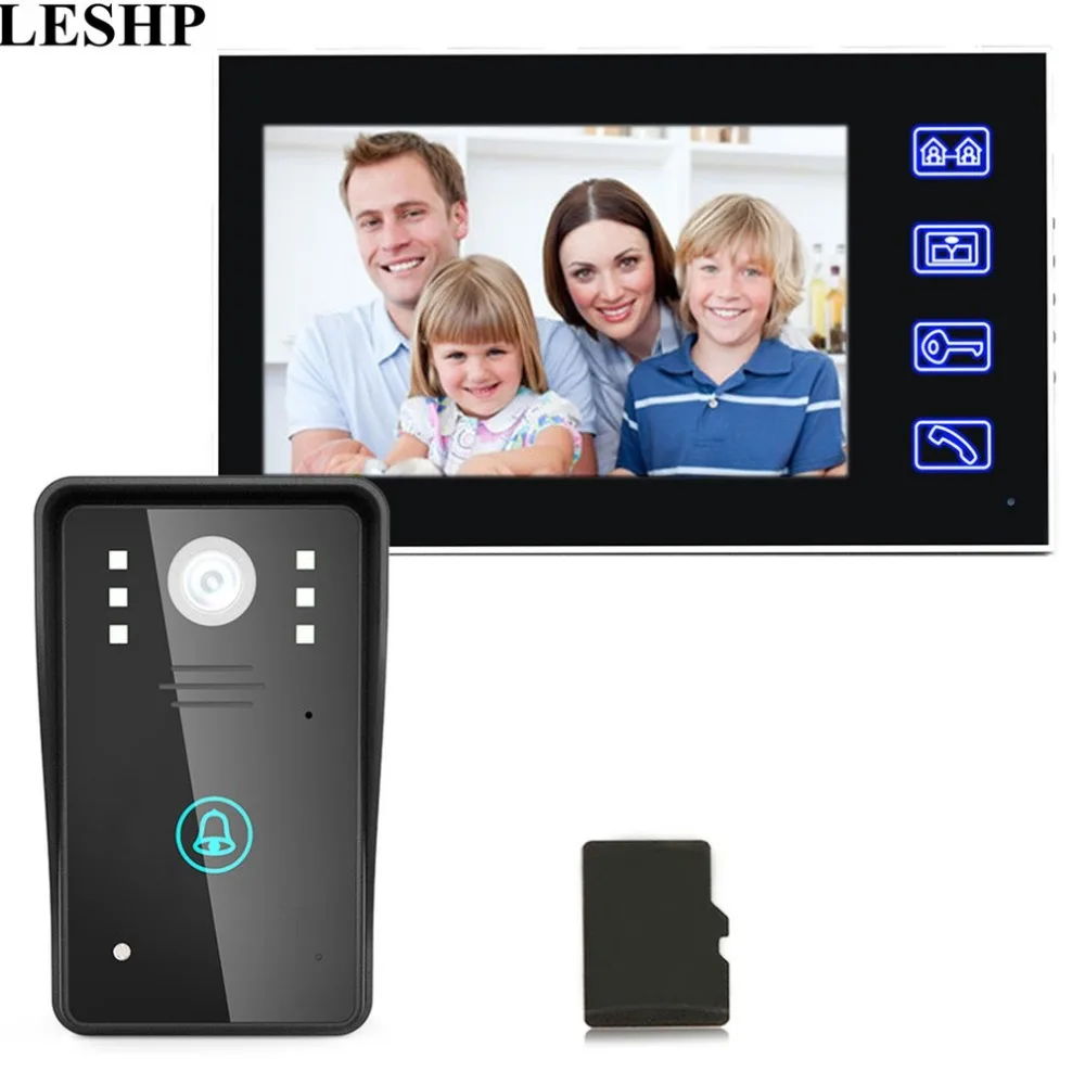 

LESHP 7inch Recording Video Door Phone Intercom Doorbell With 8G TF Card Touch Button Remote Unlock Night Vision Security Camera