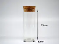 100pcs 30*75mm Glass Small Clear Cork Bottle test tube Mini Vial For Wedding Holiday Decoration Wooden Lid Empty Pot Sample Jars 1
