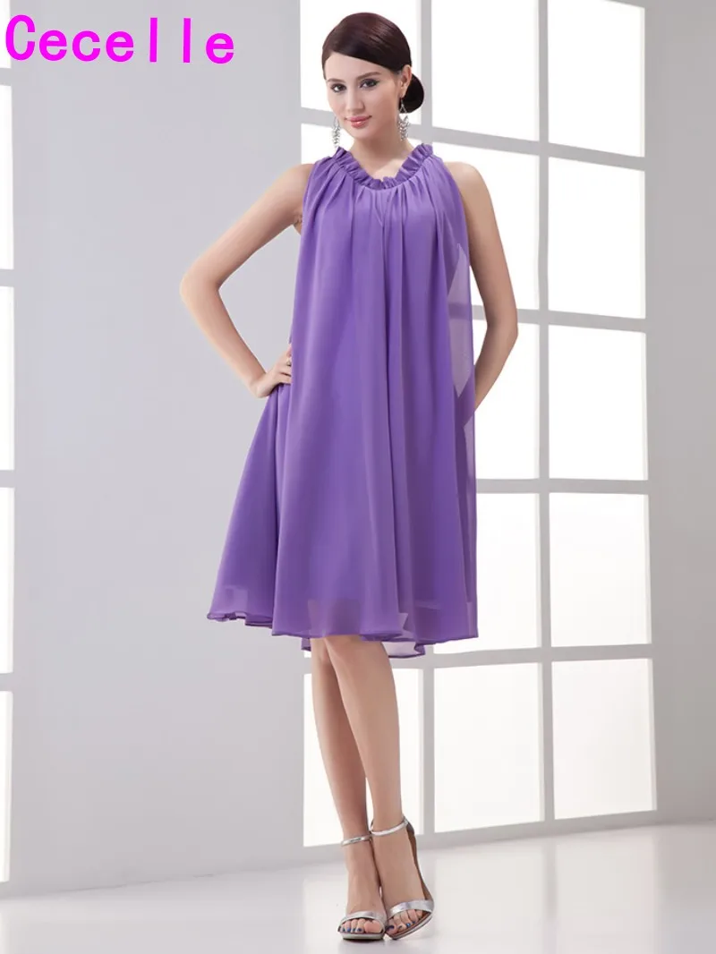 Lavender Simple Summer Informal Bridesmaid Dresses Boho Knee Length