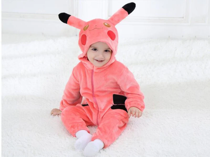 Baby Pokemon Kigurumi Pajamas Clothing Newborn Infant Romper Onesie Animal Anime Costume Outfit Hooded Winter Jumpsuit - Цвет: pink pikachu