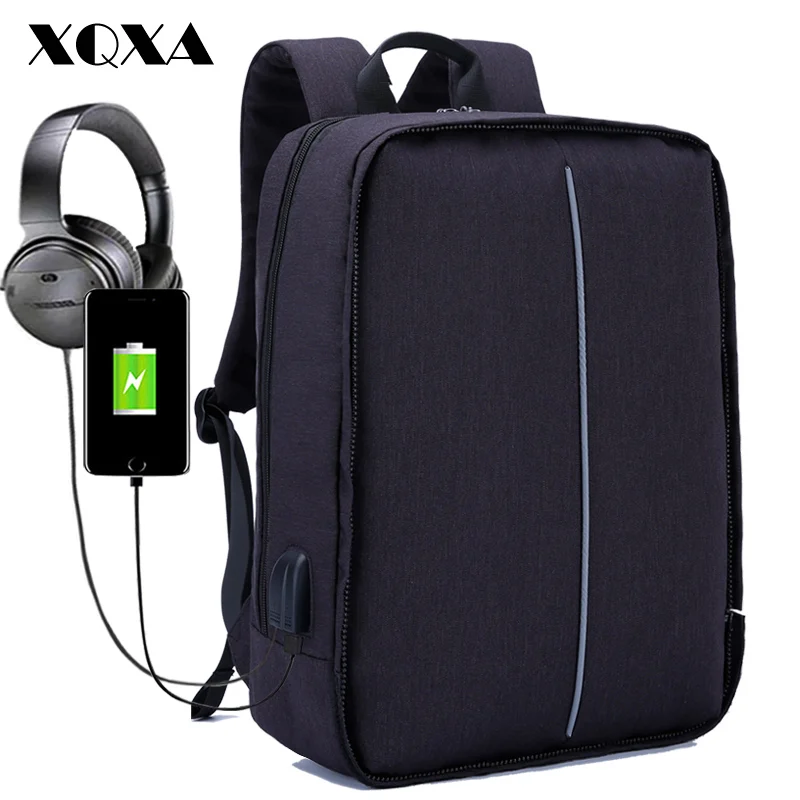 

XQXA Anti-theft Backpack with USB Charging Port and Earphones Prot 15.6-17.3 Inch Laptop Notebook Men Backpack 8608 8609 Basis
