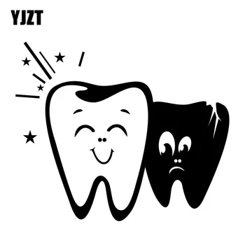 

YJZT 18X15CM Cartoon Fun Tooth TEETH Vinyl Decal Car Sticker Black/Silver Accessories S8-1409