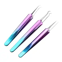 Пинцет для удаления угрей из нержавеющей стали, изогнутый зажим для удаления угрей, щипцы для удаления угрей, меняющие цвет, инструменты для удаления угрей