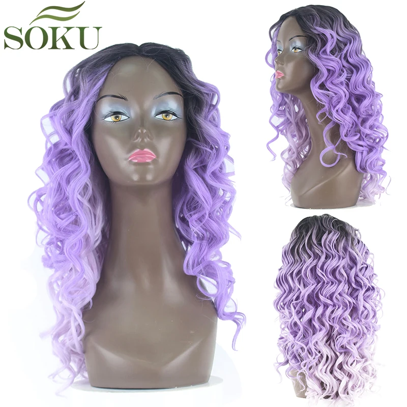 

Ombre Purple Brown Synthetic Hair Wigs For Black Women Middle Part Kinky Curly Wigs Glueless Heat Resistant Hair Wigs SOKU