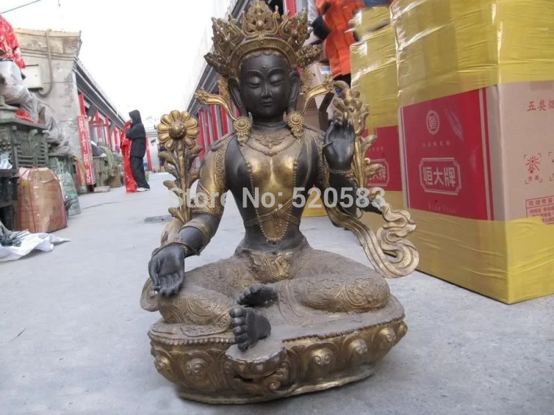

32"Huge Tibet Buddhism Bronze Green TaRa Buddha Statue