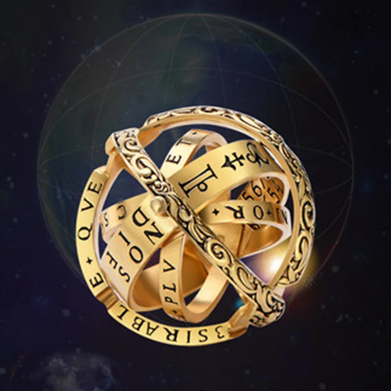 

16th Century Astronomical Sphere Ball Wedding Ring Couple Lover Cosmic Finger Rings Open and Merge Ring Party Favor Decoration