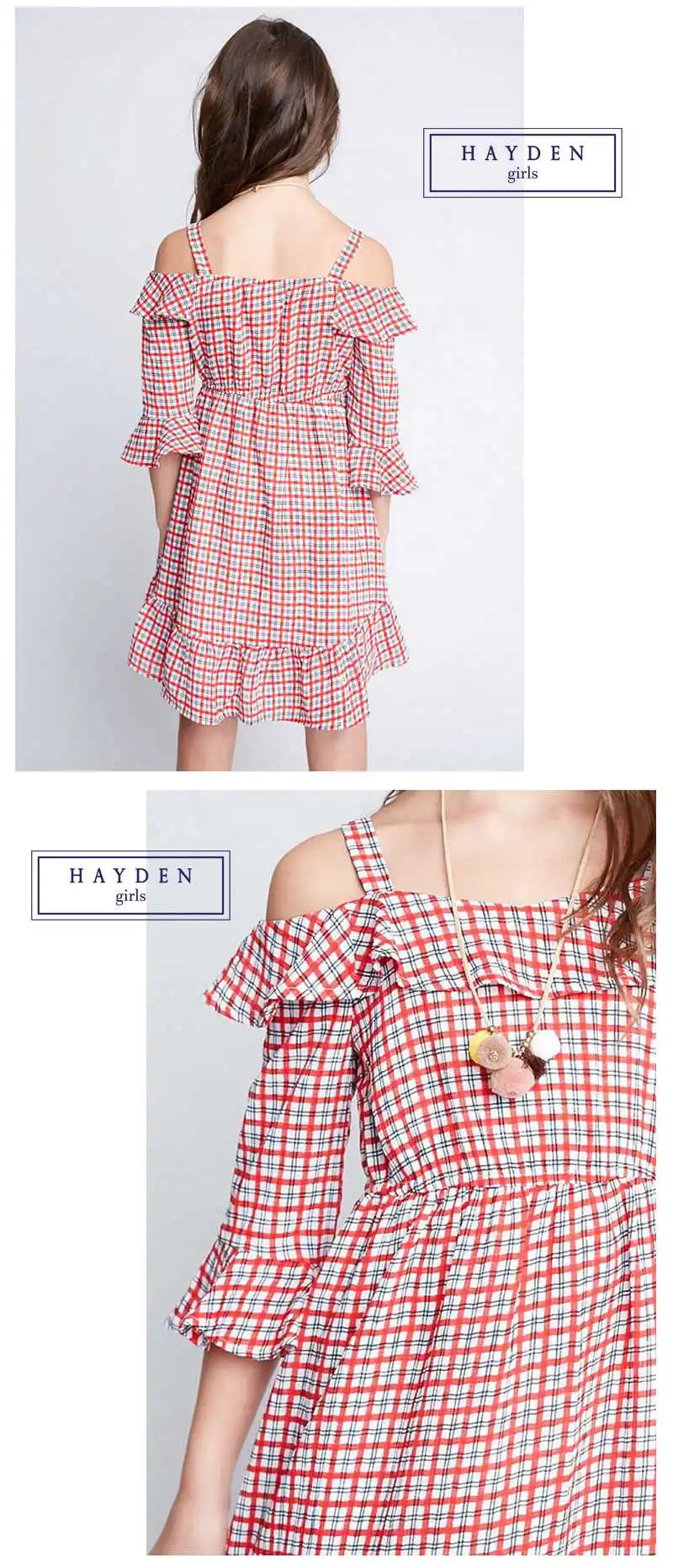 Girls Plaid Off Shoulder Dress G5506-9