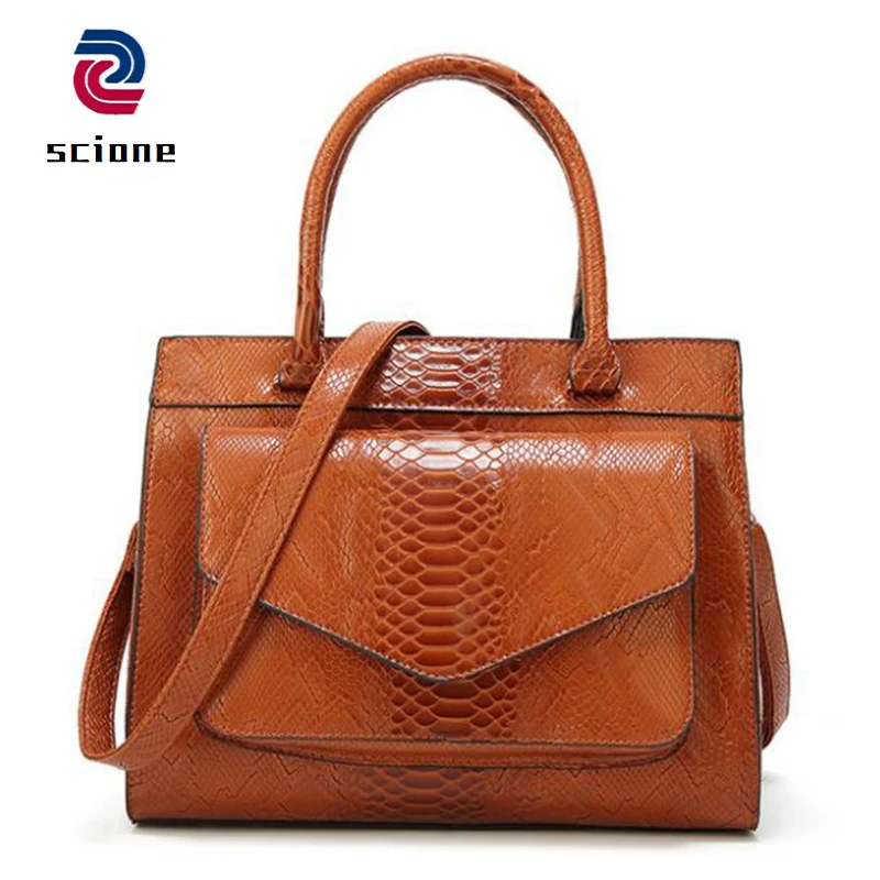 

Women Leather Handbags Casual Brown Tote Bags Unique Design Serpentine Pattern Crossbody Bag Large Capacity Top-handle Bag