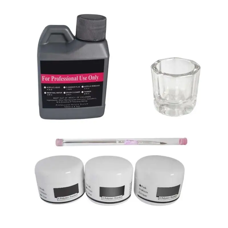 

6 Pcs/Set Acrylic Liquid Powder Nail Art Kit Crystal Polymer Brush Set Manicure Need UV Lamp for Bueaty Shop