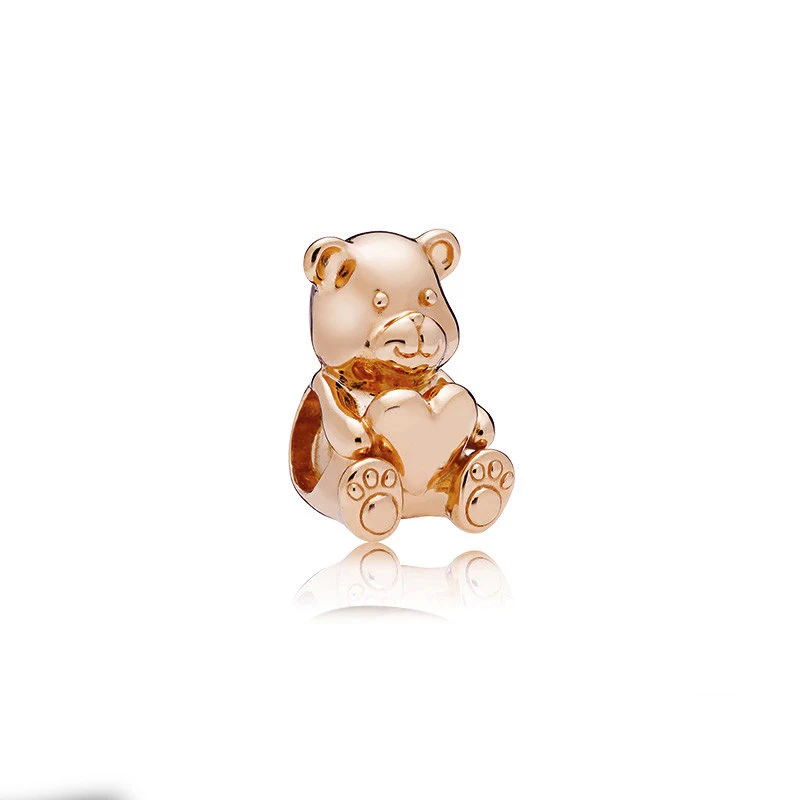 

Free Shipping Rose Gold Lettle Bear With Heart DIY Jewelry Marking Bead Fits European Pandora Charm Bracelet Necklace For Women