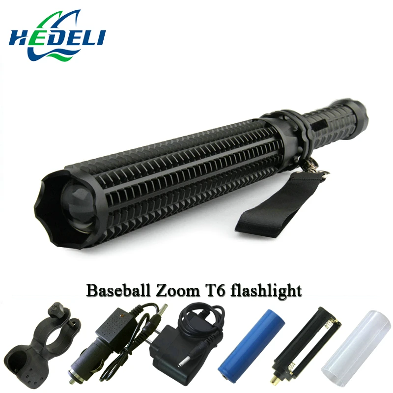 

powerful telescoping cree xml t6 led torch tactical flashlight Baseball Bat baton flash light self defense 18650 lanterna