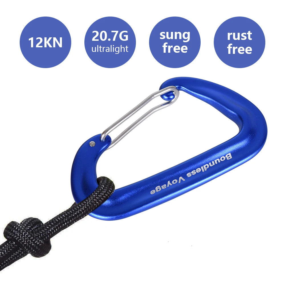 12KN Climbing Carabiners Heavy Duty D-type Clips Aluminum Alloy Hook Hammocks Camping BVC02 climbing carabiner