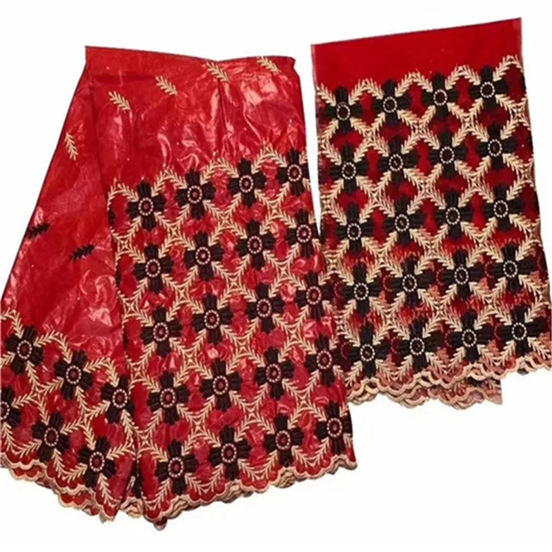 

2019 Latest Nigerian Lace Fabric With Beads High Quality RED Color African Bazin Riche Getzner 5+2 Yards/lot