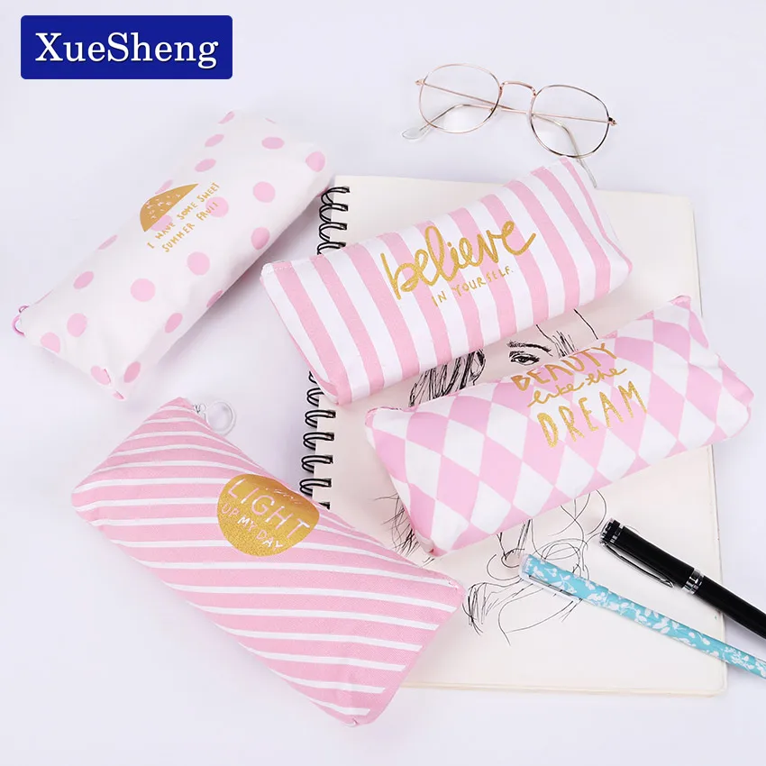 New Fresh Pink Stripe Case Cute Canvas Pencil Bag School Supplies Stationery Material Escolar Pencil Case New Fresh Pink Stripe Case Cute Canvas Pencil Bag School Supplies Stationery Material Escolar Pencil Case