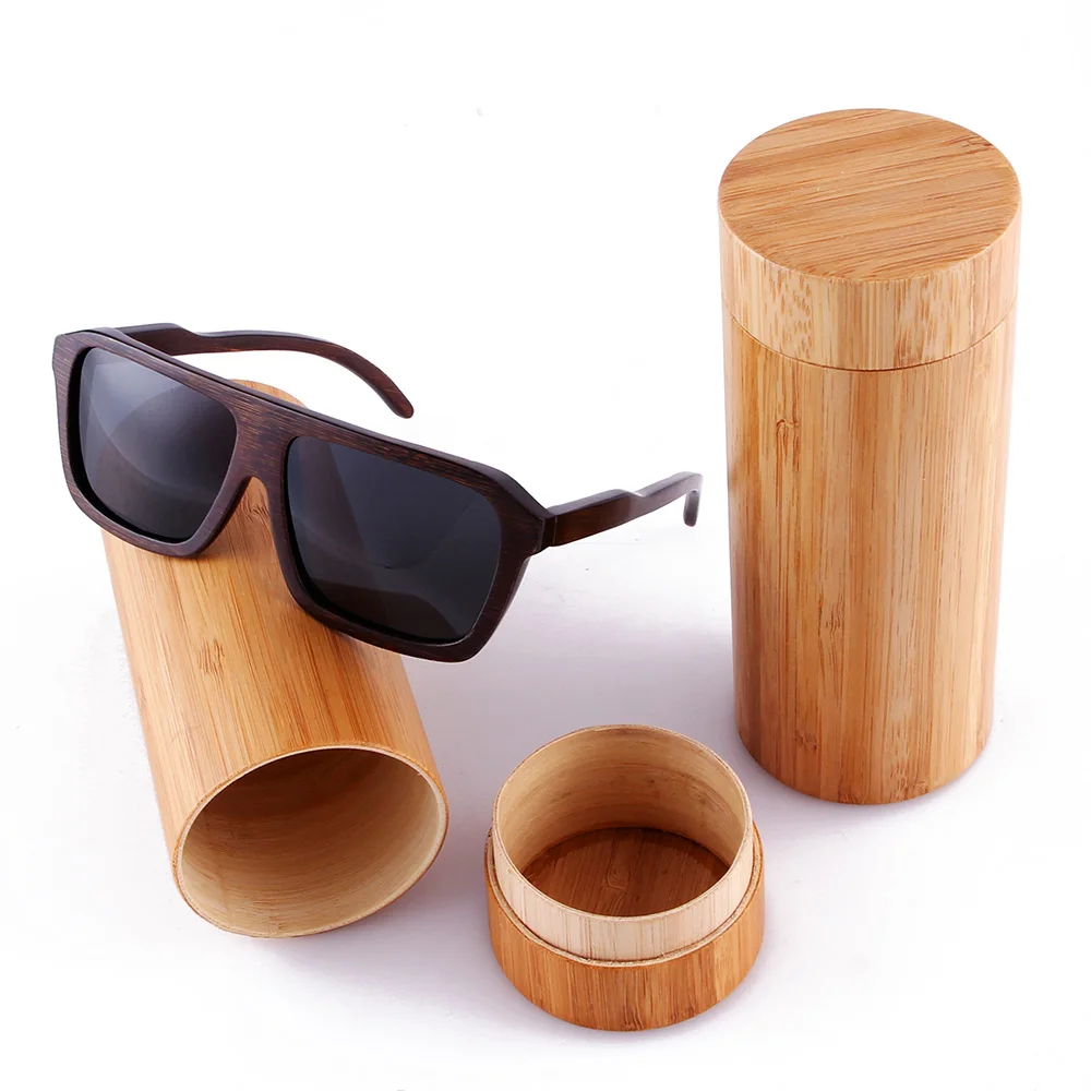 BerWer, поляризационные солнцезащитные очки, деревянные, бамбуковые, для женщин и мужчин, ручная работа, бамбуковые, цветные, коричневые, солнечные очки - Цвет линз: black lens with case