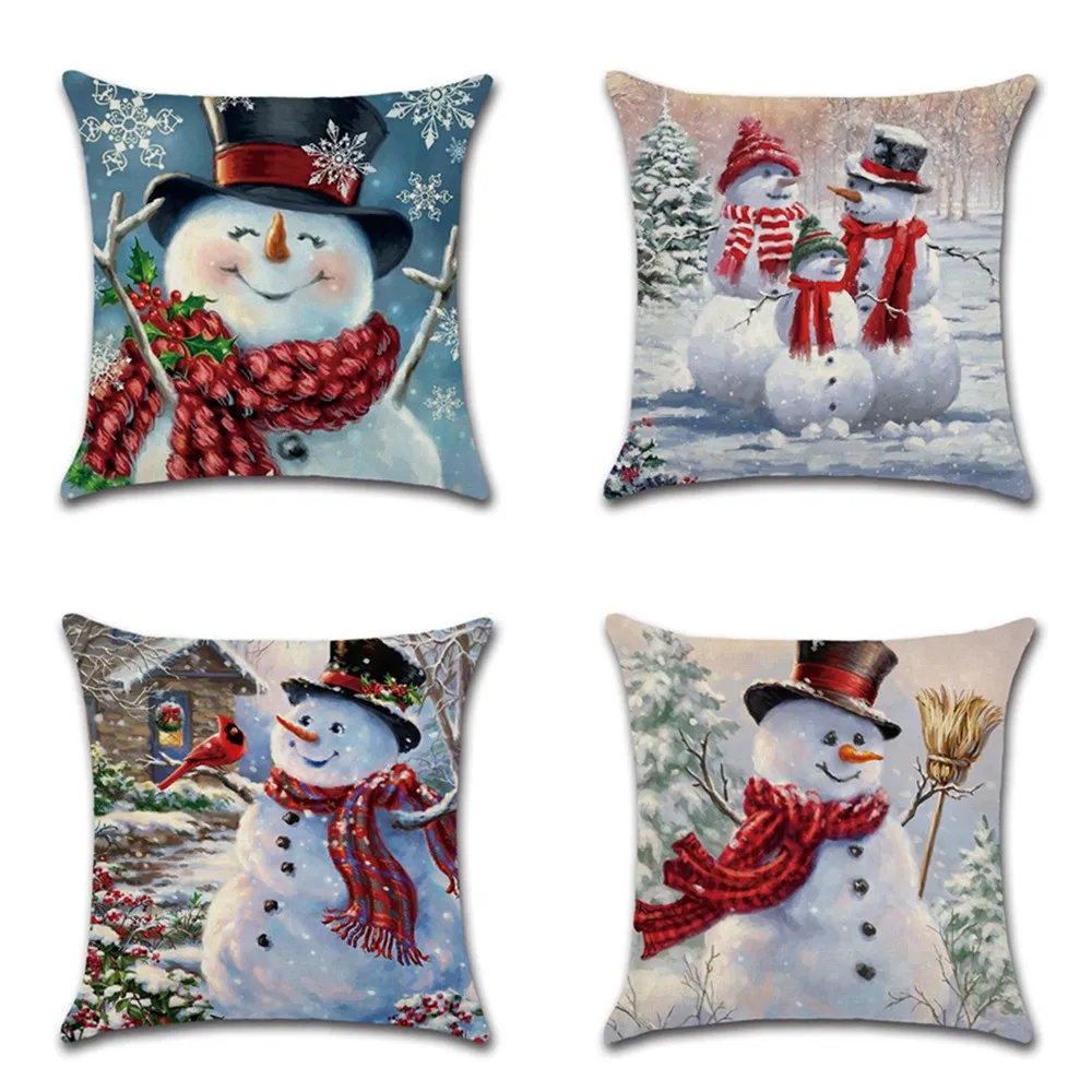 Рождественский чехол для подушки с рисунком снеговика, Мультяшные подушки для дома, офиса, отеля, мягкий чехол для подушки 45x45 см
