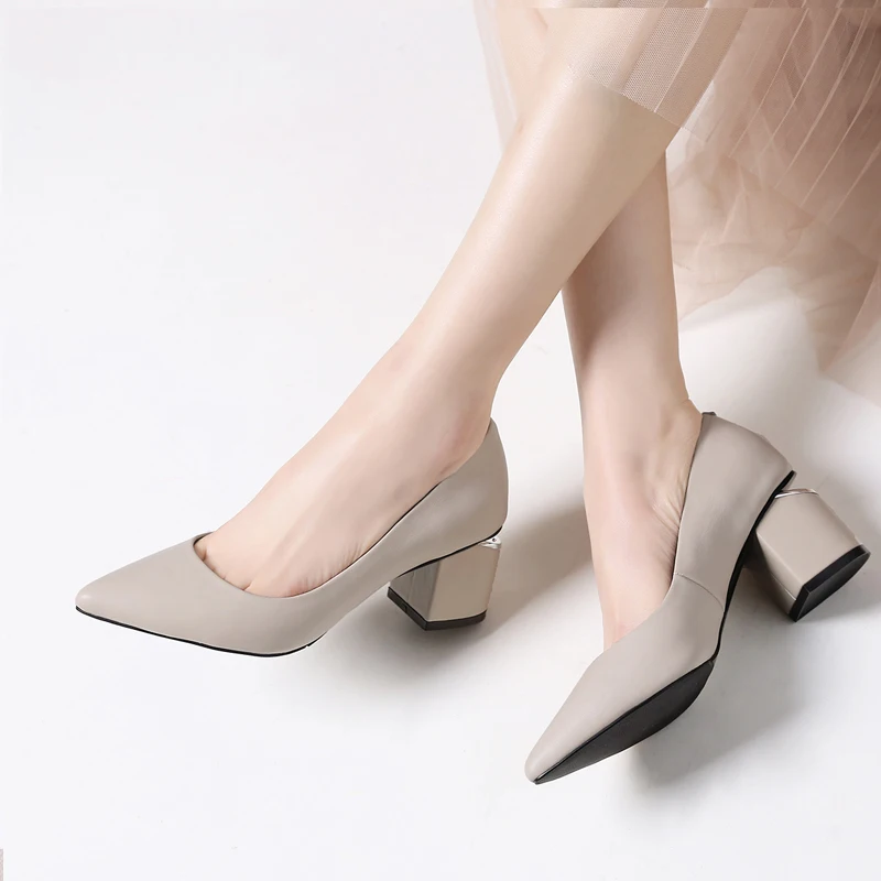 

Women Cow Leather High Heels Pumps Pointed Toe Genuine Leather Slip On Shoes Women Ladies Sexy Black Red Wedding Shoes