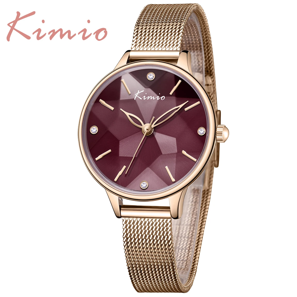 

KIMIO Big Dial Stainless Steel Mesh Watches Women Multislice Ladies Bracelet Dress Watch Retro Rose Gold Waterproof Wristwatch