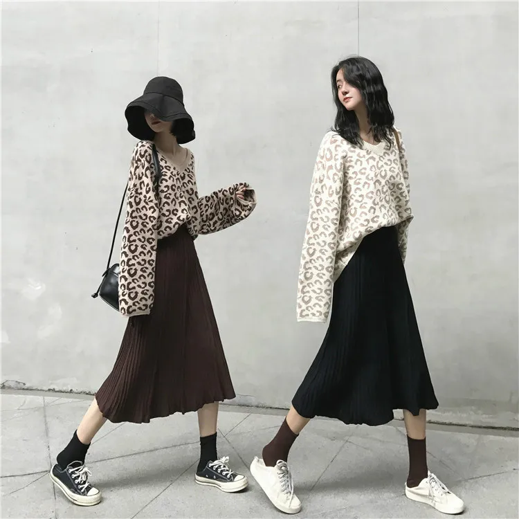 Colorfaith New Women Skirt Autumn Winter Knitting A-line Skirt Casual Eelegant Ladies Fashion Package Hip SK4052