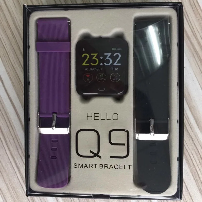 Q9 Смарт часы кровяное давление монитор сердечного ритма IP67 Водонепроницаемый Спорт Фитнес Trakcer часы для мужчин и женщин Smartwatch Прямая поставка - Цвет: Фиолетовый