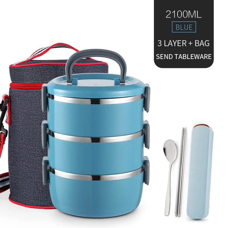 3 Layer Set Blue WORTHBUY японский тепловой Ланч-бокс для детей из нержавеющей стали контейнер для еды герметичный Bento box Детская школьная коробка для еды - Цвет: 3 Layer Set Blue