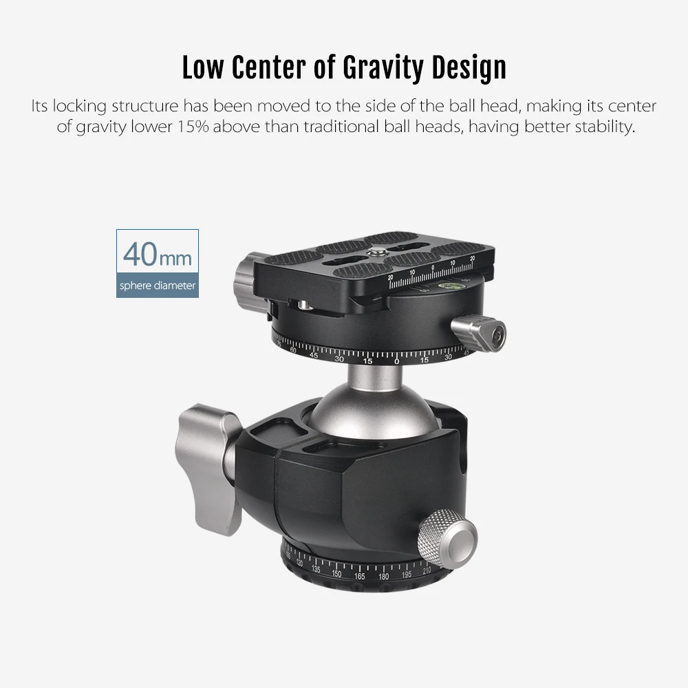 Двойная панорамная головка Andoer D-40 шаровая Головка двойная u-образная конструкция низкий центр тяжести для штатива монопода DSLR ILDC Макс 25 кг