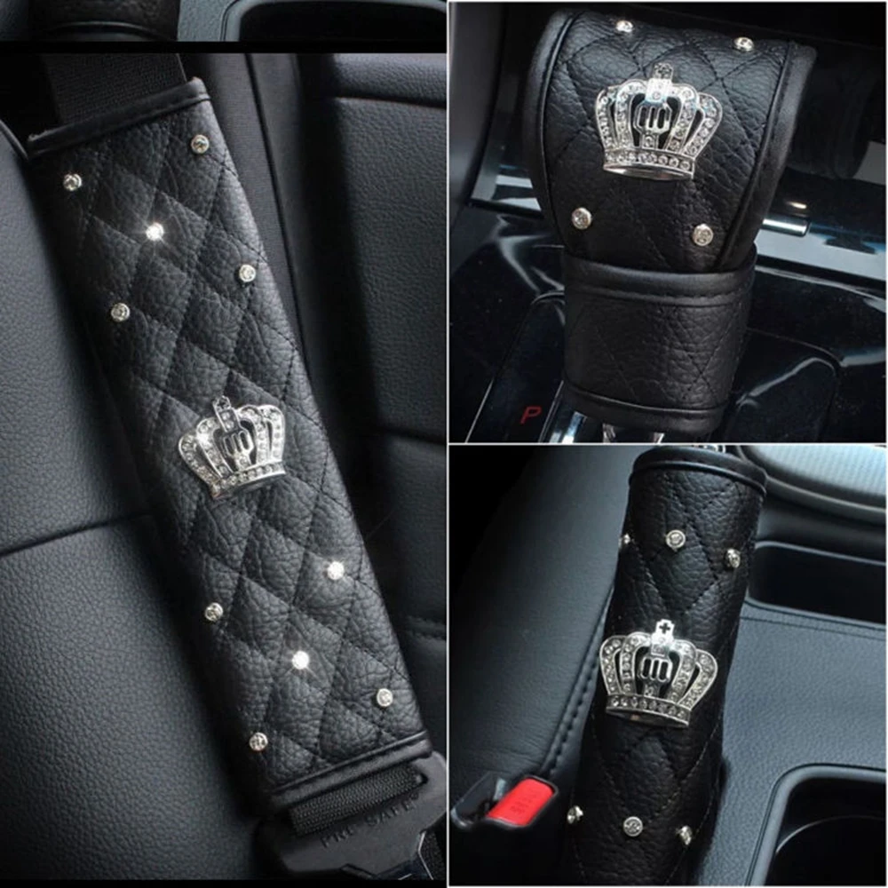 Luxury Diamond Auto Seat Belt Cover Hand Brake Gear Cover Car Seat Belt Shoulder Pad Car Styling Suit For All For honda lada