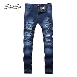 Silentsea хлопок джинсы мужские брюки Модные отверстие крутые брюки для парней Европа Америка Стиль Плюс Размер рваные джинсы новые брюки
