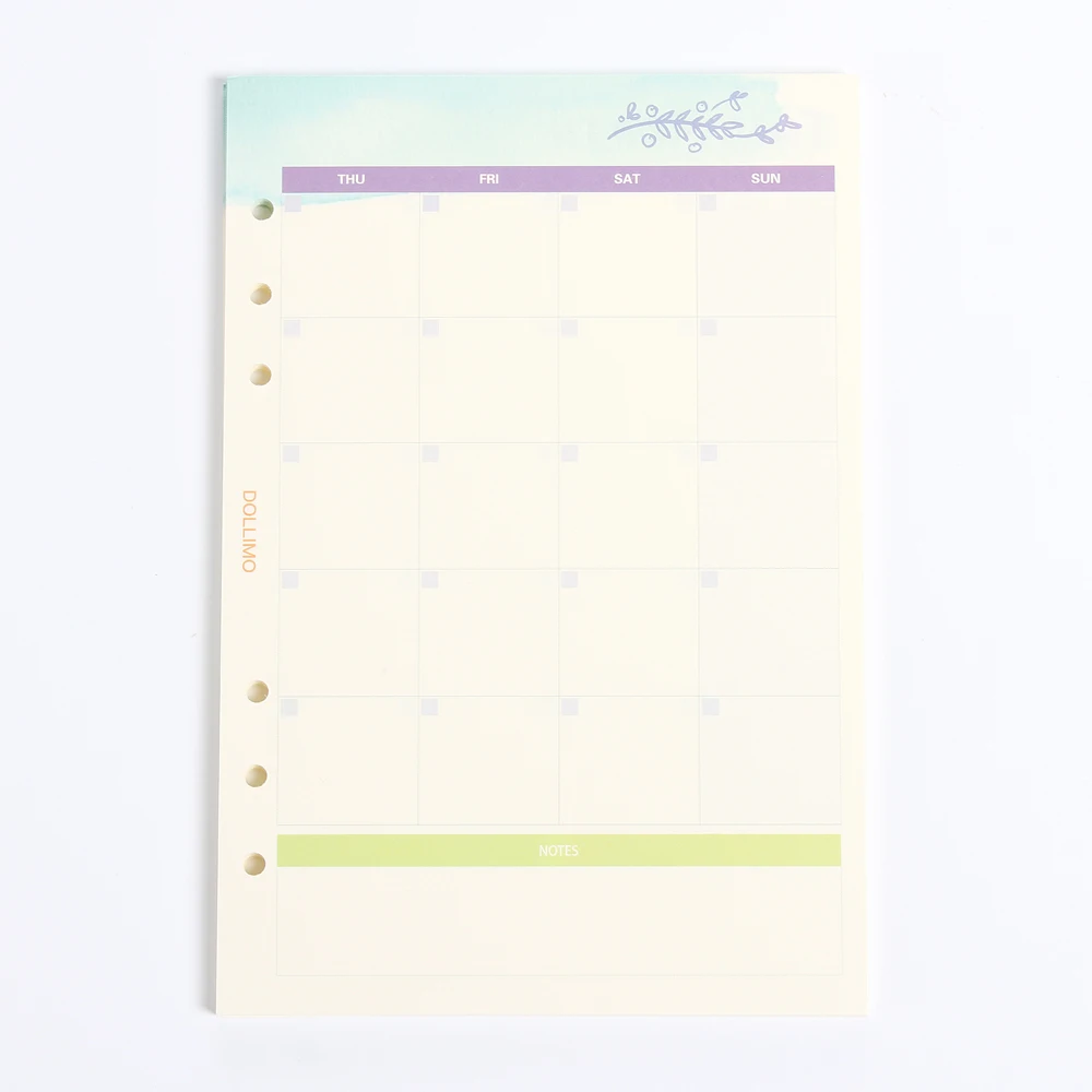 Мультипликационный 6 отверстий внутренний бумажный сердечник для спиральных тетрадей: Ежедневный Еженедельный ежемесячный планировщик сменная бумага для сетки A5 A6 - Цвет: monthly planner