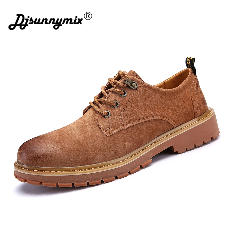 

DJSUNNYMIX 2018 Men's Casual shoes retro genuine leather Martin shoes for Men flats