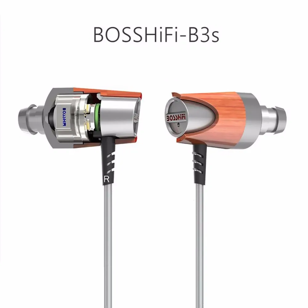 

BOSSHIFI B3s 1BA With 1Dynamic Hybrid Earphone In-Ear HiFi Stereo Wood Audio Earbuds DJ Monitor Headset with Silver Plated Cable