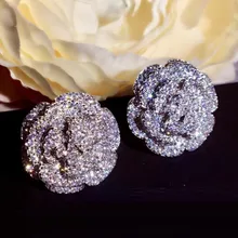 Хит, циркониевые Камелия, цветок розы, серьги-гвоздики, псевдо золото, серебро 925, булавка, шуршащий цветок для женщин, натуральный камень, свадебные ювелирные изделия