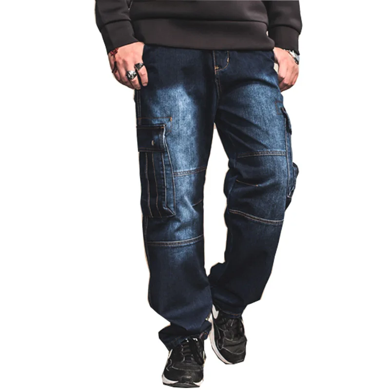 Mcikkny размера плюс 30-46 мужские джинсы-карго Брюки с несколькими карманами свободные скейтборд джинсовые брюки для мужчин хип-хоп Y508