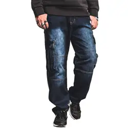 Mcikkny Большие размеры 30-46 мужские джинсы-карго Брюки с несколькими карманами свободные скейтборд джинсовые брюки для мужчин хип-хоп Y508