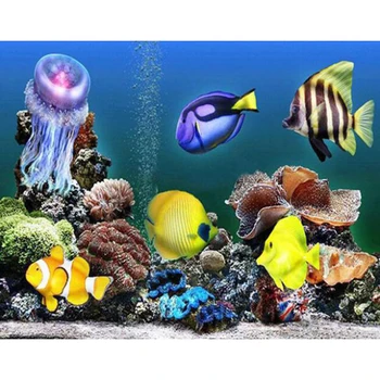 

5D DIY Diamond Painting Cross Stitch Scenery Aquarium Diamond Embroidery Full Round Diamond Mosaic Decor Wall Sticker v1021