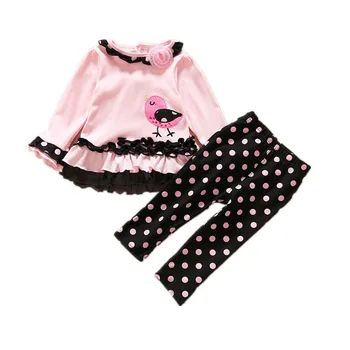 

Spring Baby Girls Clothing Sets Pink Lace 2Piece Suits T-shirt Dress + Pants Sweet Kids Girl Clothes Dress Set