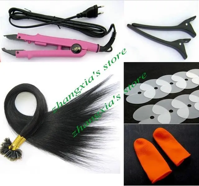

18" Professional Hair Extension Fusion Kits( Nail-Tip Hair Extension +Finger Protector+Shield+Hair Connector+Clip),Free Shipping