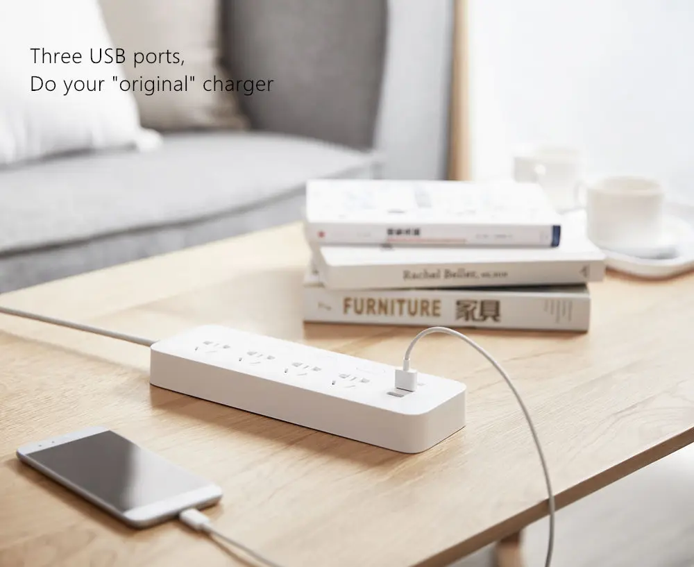 Xiaomi power Strip 4 розетки индивидуальные переключатели управления 5 В/2.1A Быстрая зарядка 3 USB порта удлинитель зарядное устройство 2 м кабель H15