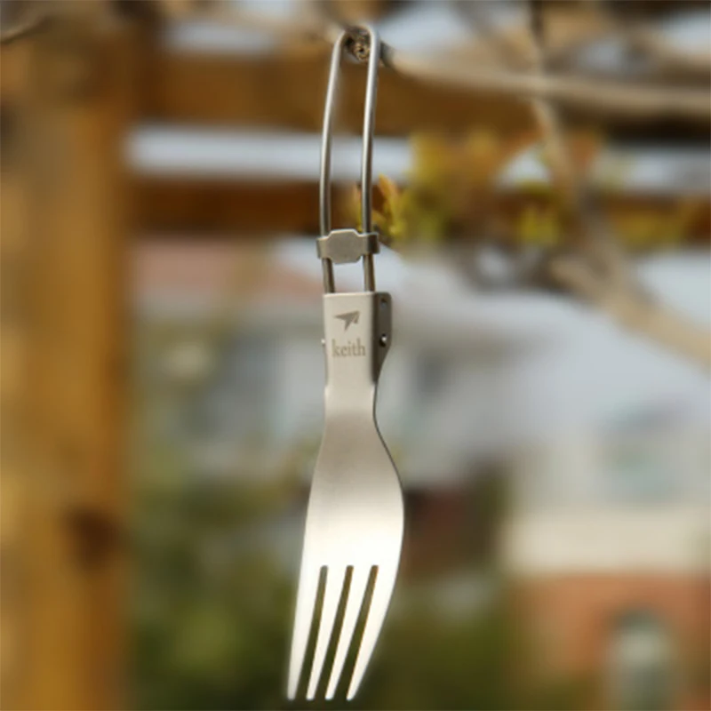 

Keith Titanium Fork Camping Cutlery Outdoor Tableware Portable Folding Pure Titanium Fork Environmental 16g KT303