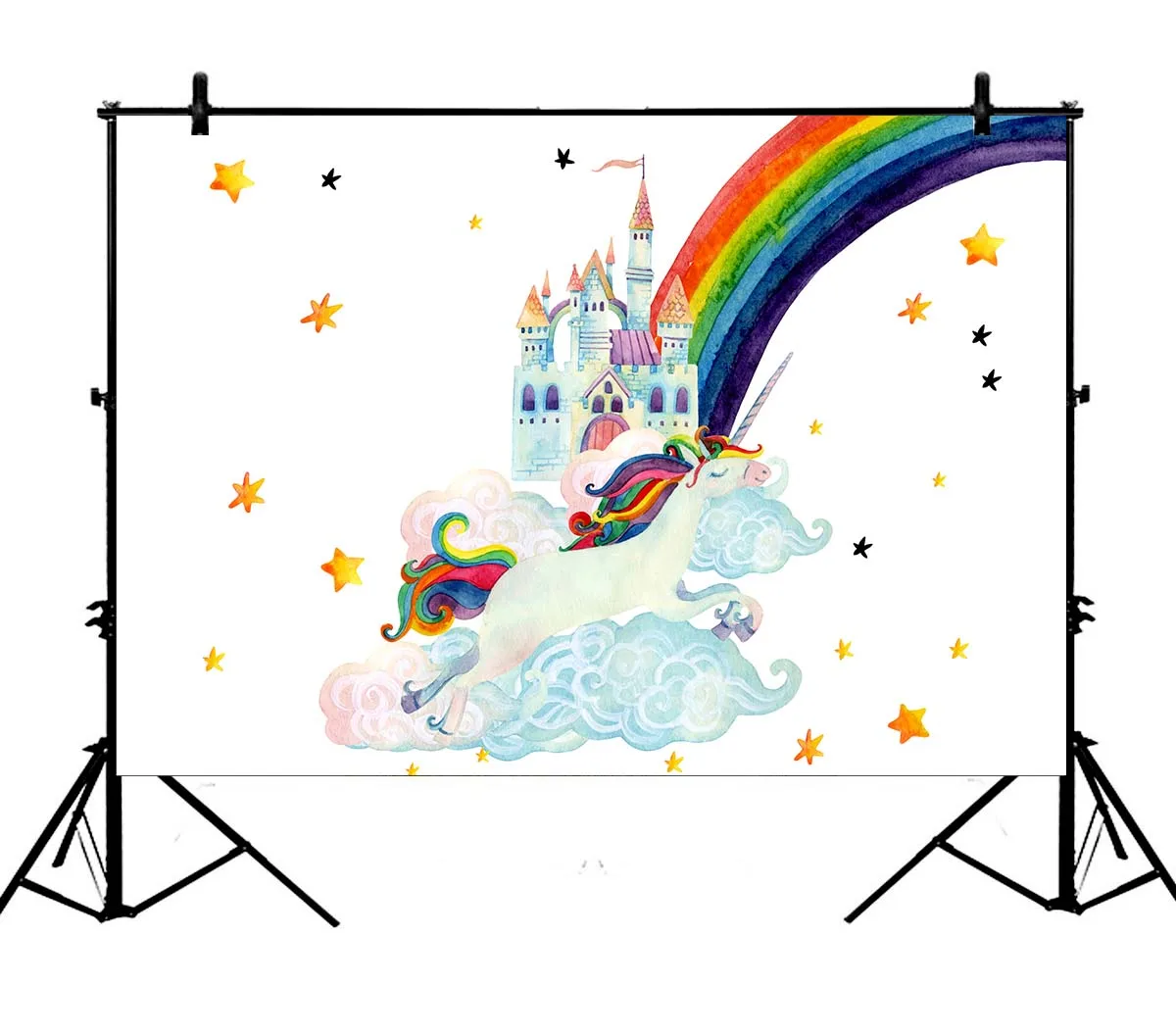 

5x7ft Unicorn Birthday Party Banner Rainbow Star Castle Polyester Photo Background Portrait Backdrop